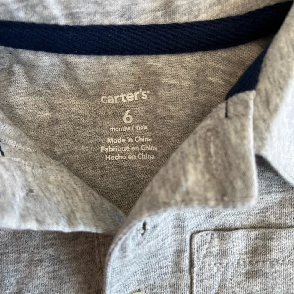 Carter’s Baby Boy Short Sleeve Polo Onesie Bodysuit Light Gray Size 6 Months NWT